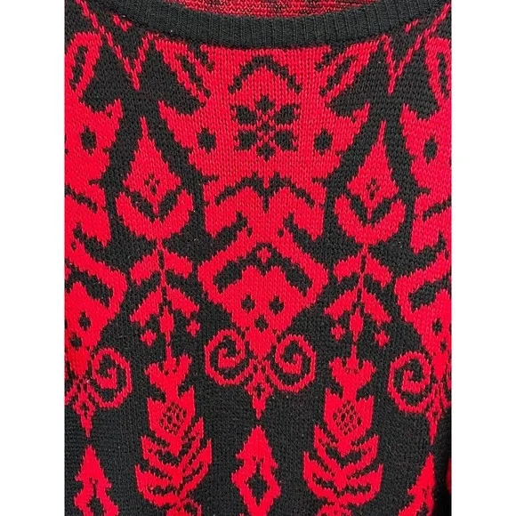 Vintage‎ ESPRIT Sport Black Red 80s Geometric Knit Sweater Medium - Picture 5 of 8